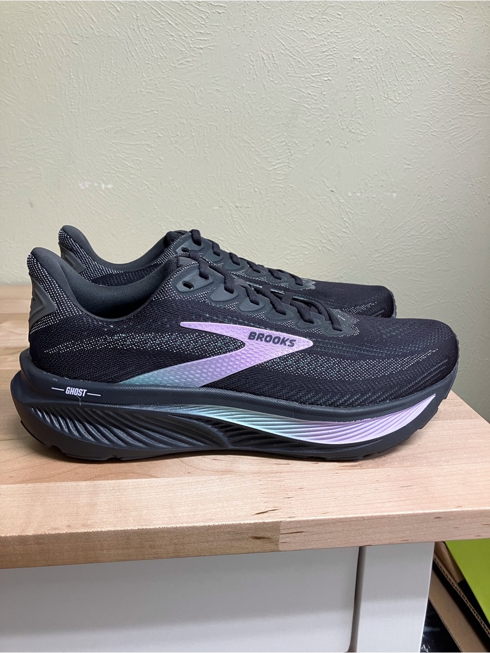 Brooks Ghost Women's Running Shoes - Black with Purple and Aqua Accents